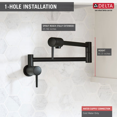 Delta Contemporary Matte Black Finish Contemporary Wall Mount Pot Filler Faucet D1165LFBL
