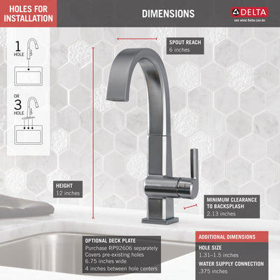 Delta Pivotal Arctic Stainless Steel Finish Single Handle Bar Prep Sink Faucet D1993LFAR