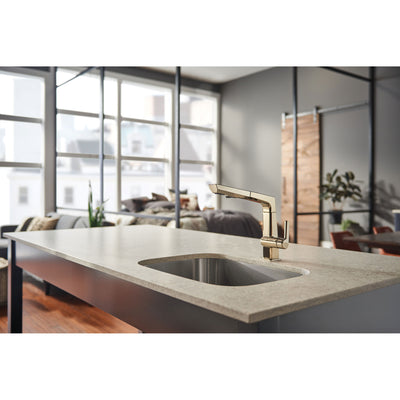 Delta Pivotal Modern Polished Nickel Finish Single Handle Pull Out Kitchen Faucet D4193PNDST