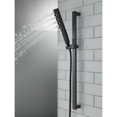 Delta Matte Black Finish H2Okinetic 4-Setting Modern Slide Bar Hand Shower with Hose D51140BL