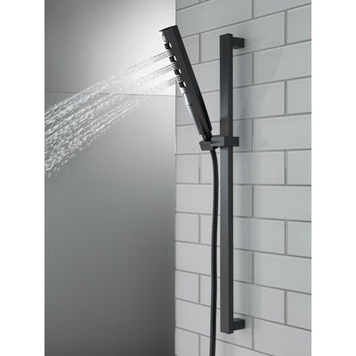 Delta Matte Black Finish H2Okinetic 4-Setting Modern Slide Bar Hand Shower with Hose D51140BL
