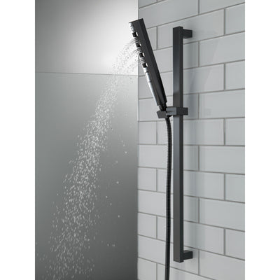 Delta Matte Black Finish H2Okinetic 4-Setting Modern Slide Bar Hand Shower with Hose D51140BL