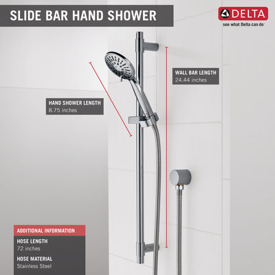 Delta Chrome Finish 4-Setting Hand Shower Spray with Slide Bar, Hose, and Wall Elbow D51361