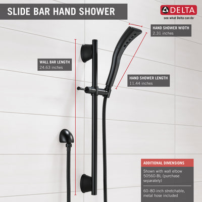Delta Matte Black Finish Single-Setting H2Okinetic Slide Bar Hand Shower with Hose D51579BL