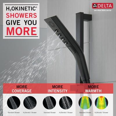 Delta Matte Black Finish H2Okinetic Modern 3-Setting Slide Bar Hand Shower with Hose D51799BL