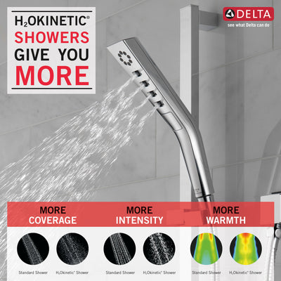 Delta Chrome Finish H2Okinetic Modern 3-Setting Slide Bar Hand Shower with Hose D51799