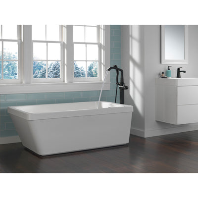 Delta Stryke Matte Black Finish Single Lever Handle Floor Mount Tub Filler Faucet with Hand Sprayer Includes Rough-in Valve D3039V