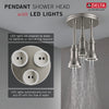 Delta Stainless Steel Finish 2.5 GPM H2Okinetic Pendant Triple Ceiling Mount Raincan Shower Head with Water-Powered LED Light D57190SS25L