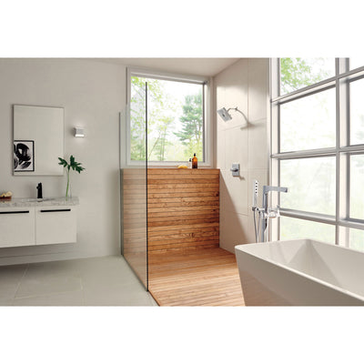 Delta Zura Collection Chrome Modern Floor Mount Freestanding Tub Filler Faucet with Hand Shower Includes Trim Kit and Rough-in Valve D2069V