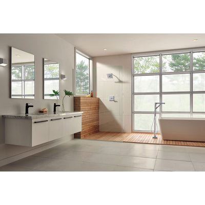 Delta Zura Collection Chrome Modern Floor Mount Freestanding Tub Filler Faucet with Hand Shower Includes Trim Kit and Rough-in Valve D2069V
