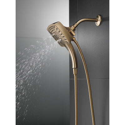 Delta Champagne Bronze Finish H2Okinetic In2ition 5-Setting Modern Two-in-One Showerhead Hand Shower Combo D58474CZ