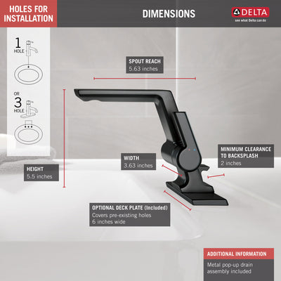 Delta Pivotal Matte Black Finish Single Handle Bathroom Faucet D599BLMPUDST