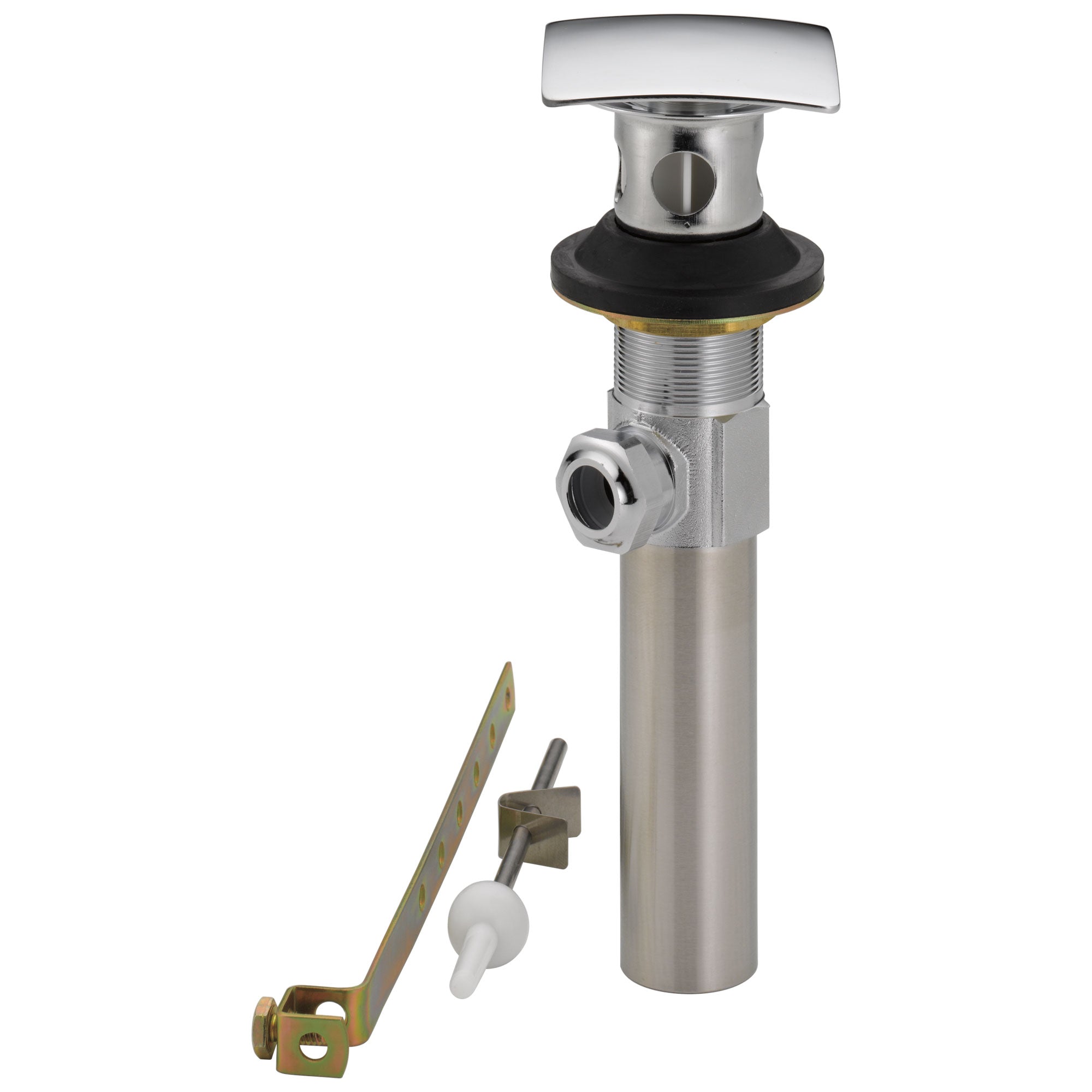 Delta Chrome Finish Square Metal Pop-Up Bathroom Sink Drain with Overflow D72177