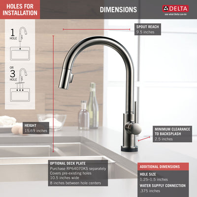 Delta Trinsic Black Stainless Steel Finish Single Handle Pull-Down Kitchen Faucet with Touch2O D9159TKSDST
