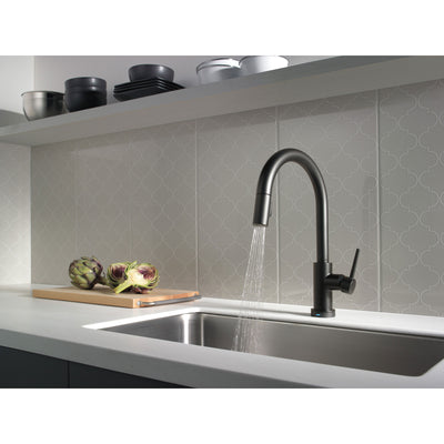 Delta Trinsic Matte Black Finish VoiceIQ Single-Handle Pull-Down Kitchen Faucet with Touch2O Technology D9159TVBLDST