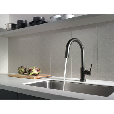 Delta Trinsic Matte Black Finish VoiceIQ Single-Handle Pull-Down Kitchen Faucet with Touch2O Technology D9159TVBLDST