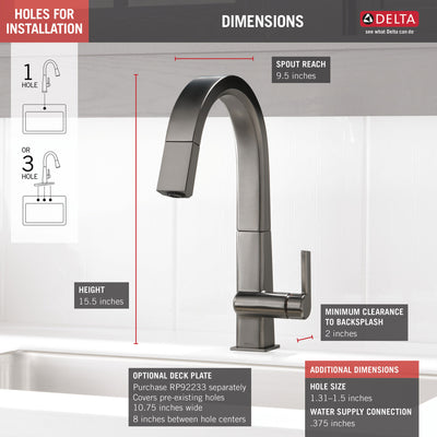 Delta Pivotal Black Stainless Steel Finish Single Handle Pull Down Kitchen Faucet D9193KSDST
