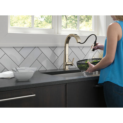 Delta Pivotal Polished Nickel Finish Single Handle Pull Down Kitchen Faucet D9193PNDST