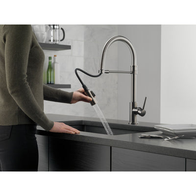 Delta Trinsic Black Stainless Steel Finish Single Handle Pull-Down Kitchen Faucet With Spring Spout D9659KSDST