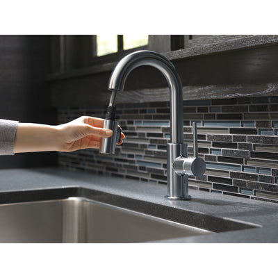 Delta Trinsic Arctic Stainless Steel Finish Single Handle Pull-Down Bar/Prep Kitchen Limited Swivel D9959ARLSDST