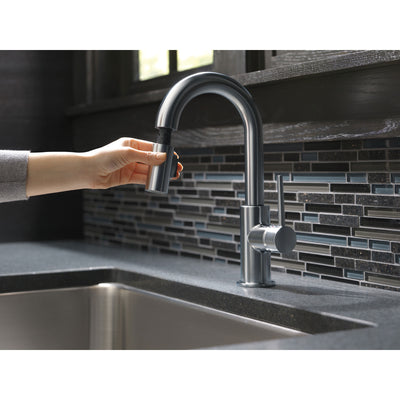 Delta Trinsic Arctic Stainless Steel Finish Single Handle Pull-Down Bar/Prep Kitchen Limited Swivel D9959ARLSDST