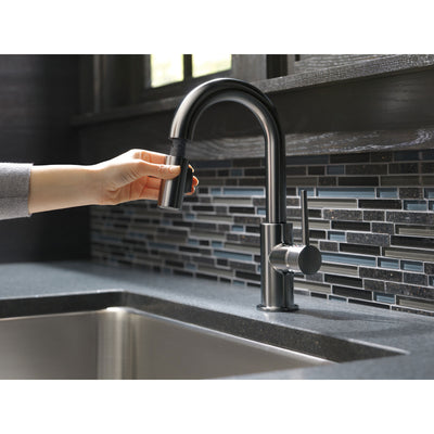 Delta Trinsic Black Stainless Steel Finish Single Handle Pull-Down Bar/Prep Sink Faucet D9959KSDST