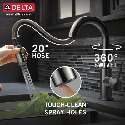 Delta Trinsic Black Stainless Steel Finish Single Handle Pull-Down Bar/Prep Sink Faucet D9959KSDST