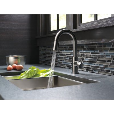 Delta Trinsic Black Stainless Steel Finish Single Handle Pull-Down Bar/Prep Sink Faucet D9959KSDST