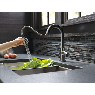 Delta Trinsic Black Stainless Steel Finish Single Handle Pull-Down Bar/Prep Kitchen Limited Swivel D9959KSLSDST