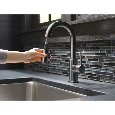 Delta Trinsic Black Stainless Steel Finish Single Handle Pull-Down Bar/Prep Kitchen Limited Swivel D9959KSLSDST