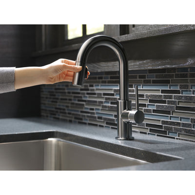 Delta Trinsic Black Stainless Steel Finish Single Handle Pull-Down Bar/Prep Kitchen Limited Swivel D9959KSLSDST