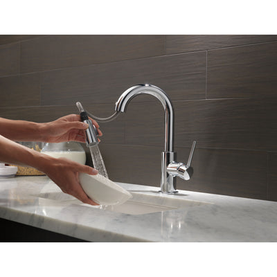 Delta Trinsic Chrome Finish Single Handle Pull-Down Bar/Prep Kitchen Limited Swivel D9959LSDST