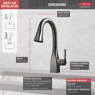 Delta Mateo Black Stainless Steel Finish Single Handle Pull-Down Bar/Prep Sink Faucet D9983KSDST