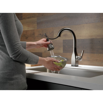 Delta Mateo Black Stainless Steel Finish Single Handle Pull-Down Bar/Prep Sink Faucet with Touch2O D9983TKSDST