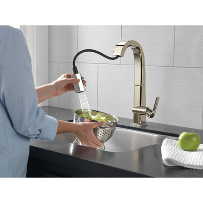 Delta Pivotal Polished Nickel Finish Single Handle Pull Down Bar/Prep Faucet D9993PNDST