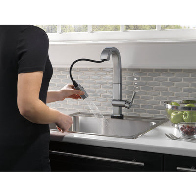 Delta Pivotal Arctic Stainless Steel Finish Single Handle Pull Down Bar/Prep Faucet With Touch2O Technology D9993TARDST