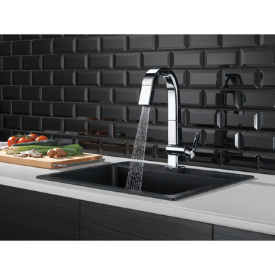 Delta Pivotal Chrome Finish Single Handle Pull Down Bar/Prep Faucet With Touch2O Technology D9993TDST