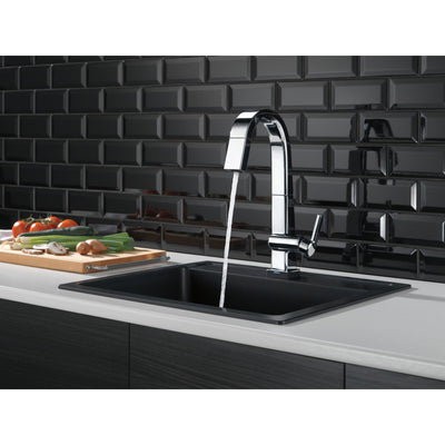 Delta Pivotal Chrome Finish Single Handle Pull Down Bar/Prep Faucet With Touch2O Technology D9993TDST