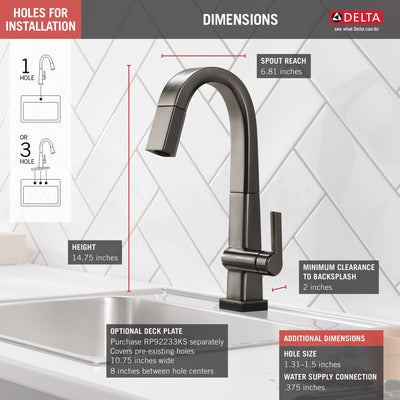 Delta Pivotal Black Stainless Steel Finish Single Handle Pull Down Bar/Prep Faucet With Touch2O Technology D9993TKSDST