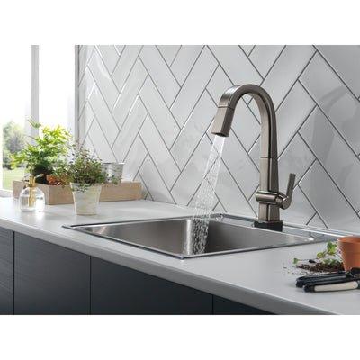 Delta Pivotal Black Stainless Steel Finish Single Handle Pull Down Bar/Prep Faucet With Touch2O Technology D9993TKSDST
