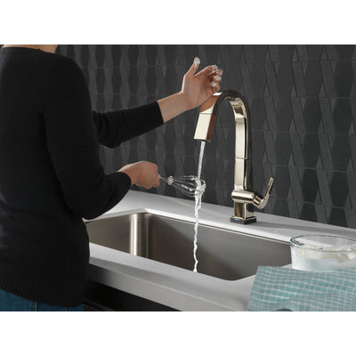 Delta Pivotal Polished Nickel Finish Single Handle Pull Down Bar/Prep Faucet With Touch2O Technology D9993TPNDST