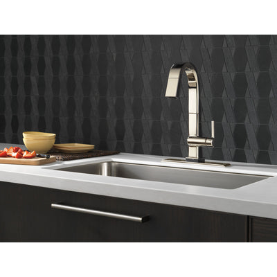 Delta Pivotal Polished Nickel Finish Single Handle Pull Down Bar/Prep Faucet With Touch2O Technology D9993TPNDST