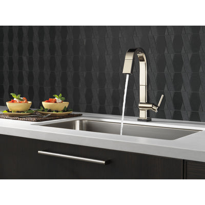 Delta Pivotal Polished Nickel Finish Single Handle Pull Down Bar/Prep Faucet With Touch2O Technology D9993TPNDST