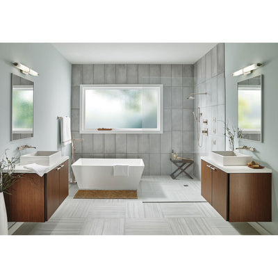 Delta Ara Collection Stainless Steel Finish Floor Mount Freestanding Tub Filler Faucet with Hand Shower Includes Trim Kit and Rough-in Valve D2072V