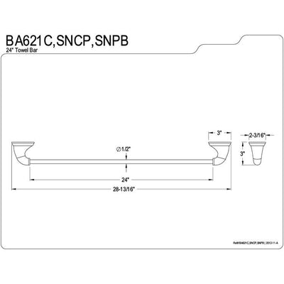 Kingston Satin Nickel/Polished Brass Magellan ii 24" single towel bar BA621SNPB