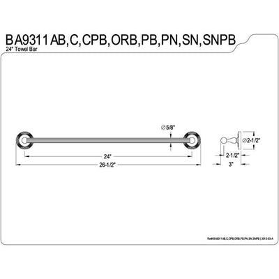 Kingston Brass Polished Brass Georgian 24" single towel rack bar BA9311PB