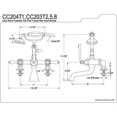 Kingston Oil Rubbed Bronze Deck Mount Clawfoot Tub Faucet w hand shower CC203T5