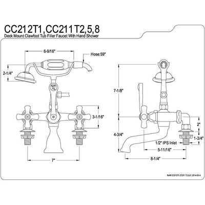 Kingston Oil Rubbed Bronze Deck Mount Clawfoot Tub Faucet w hand shower CC211T5