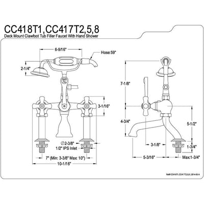 Kingston Oil Rubbed Bronze Deck Mount Clawfoot Tub Faucet w hand shower CC417T5