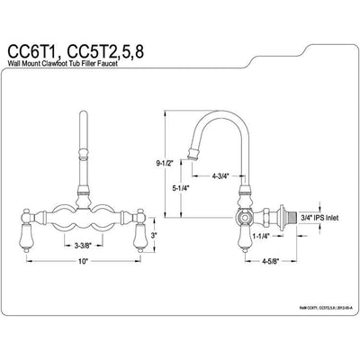 Kingston Brass Polished Brass Wall Mount Clawfoot Tub Filler Faucet CC5T2